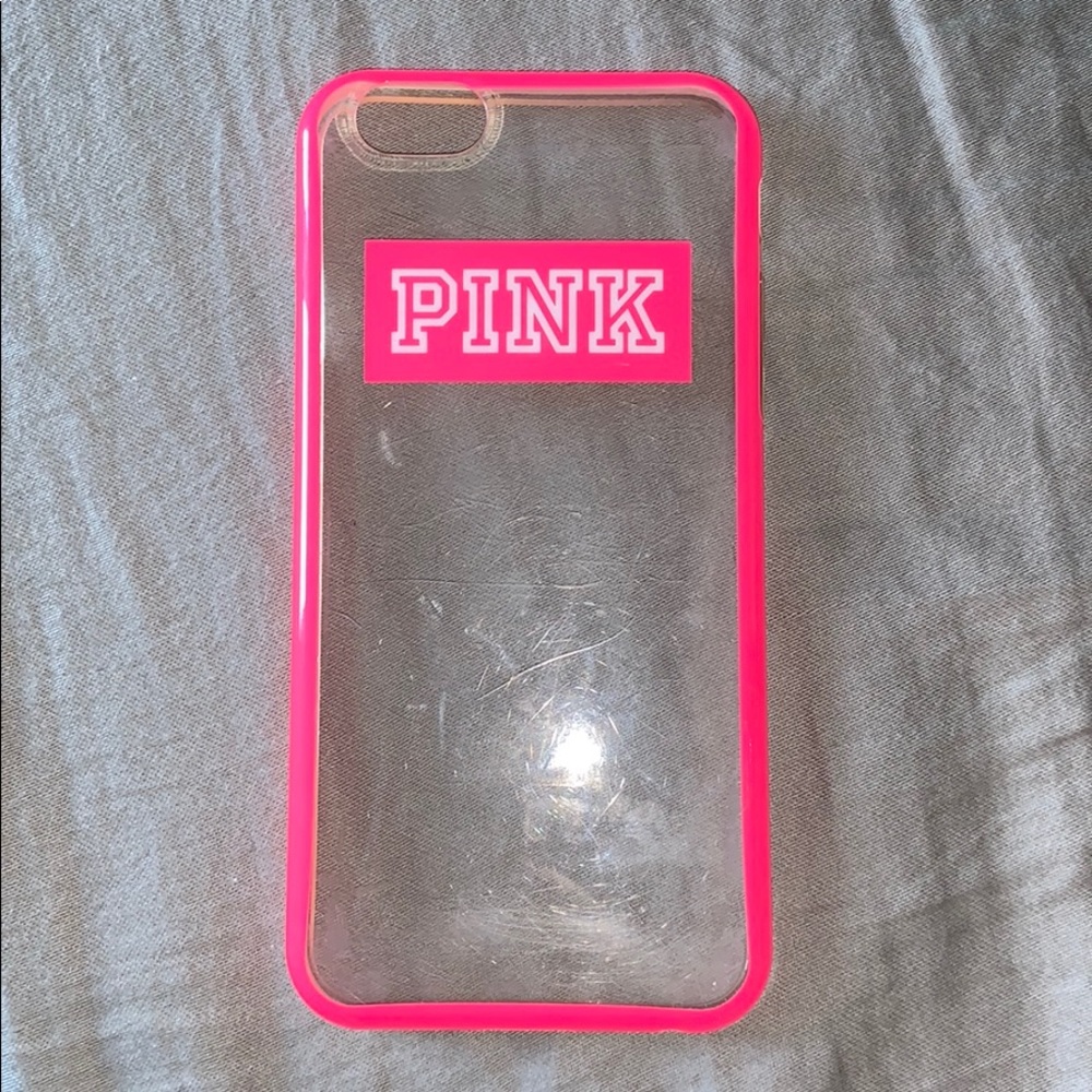 clear PINK phone case with hot pink sides and logo